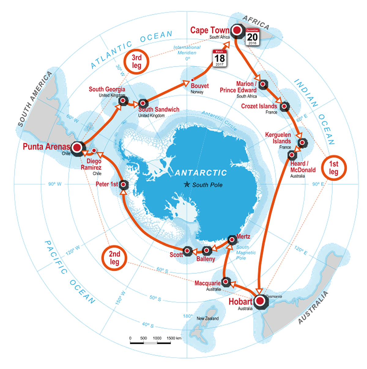 Die Expeditionsroute der Akademik Treshnikov. Bild: zvg SPI