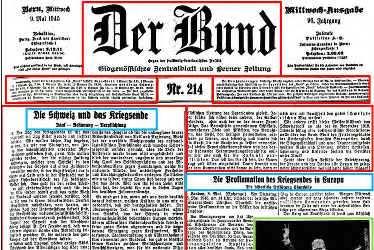 Definierte Texteinheiten am Beispiel der Bund-Zeitung vom 9. Mai 1945