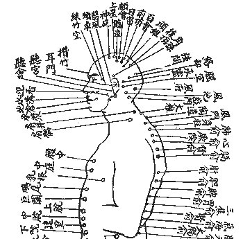 Zeichnerische Darstellung der Akupunktur-Punkte am Oberkörper des Menschen